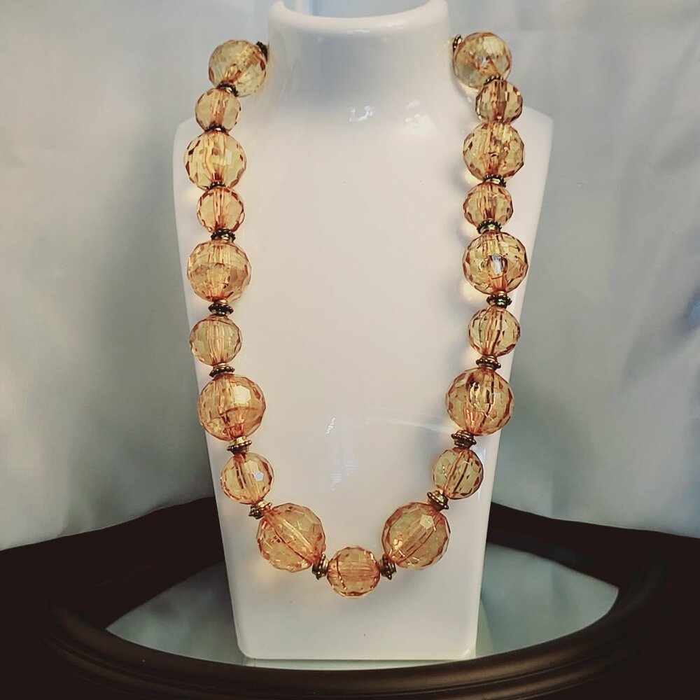 Faux Amber Beaded Necklace w/ Unique Clasp ~ Very Vintage ~ Excellent Condition